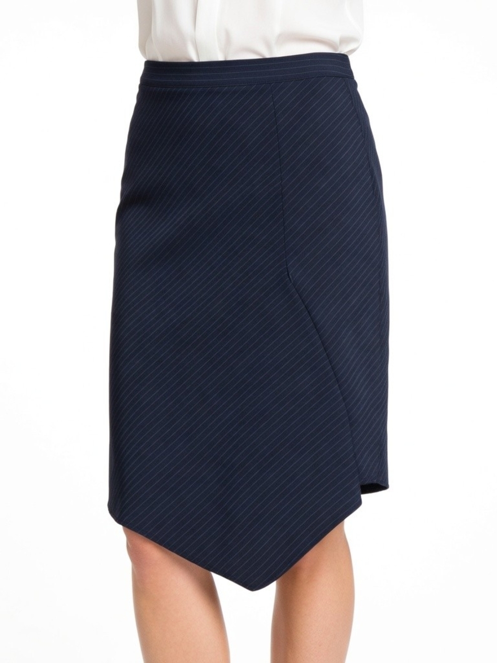Garoche Navy Pinstripe Asymmetric Front Pencil Skirt Size 5